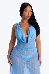 Sunshine Living Mesh Cover Up Cowl Midi Dress - Blue