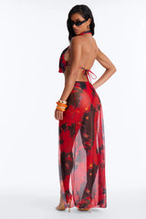 Late Night Crush 2 Piece Mesh Swim Cover Up Maxi Skirt Set - Multi Color