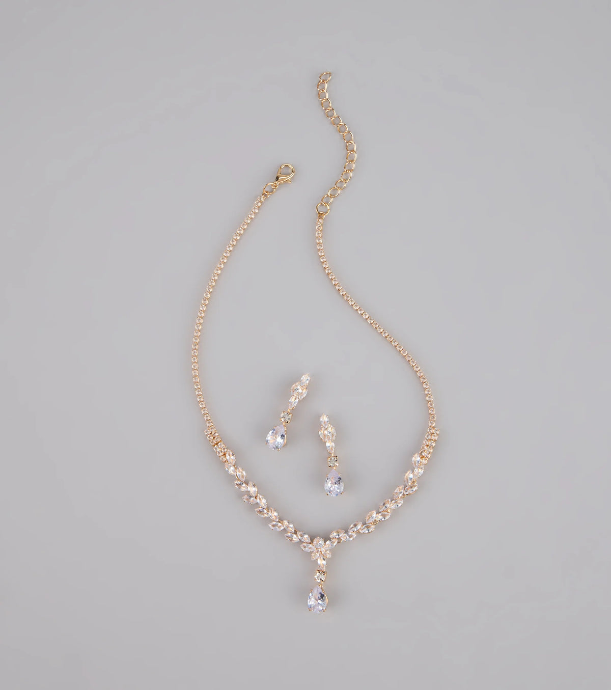 Shine Check Rhinestone Necklace And Earrings Set