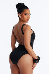Running At The Beach V Wire 1 Piece Swimsuit - Black