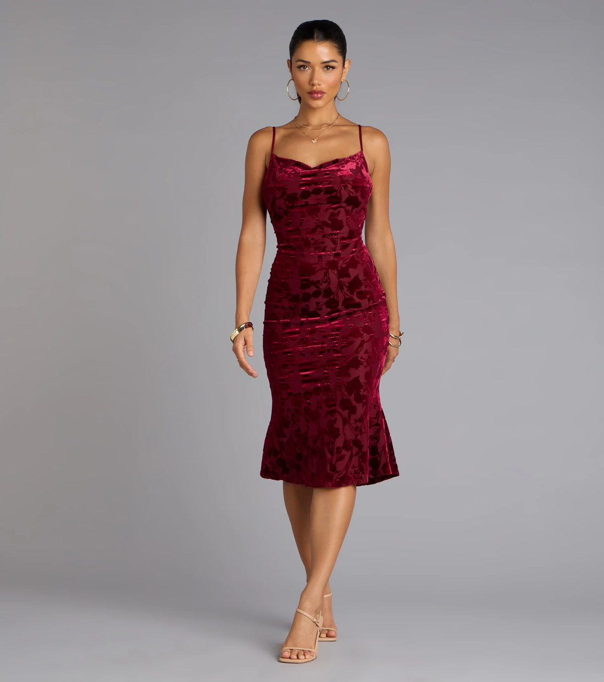 Oh-So-Chic Floral Velvet Burnout Midi Dress