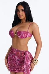 At The Beach Bar Sheer Snake Swim Cover Up Mini Skirt - Pink/combo
