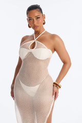 Tans And More Crochet Keyhole Midi Swim Cover Up Dress - White