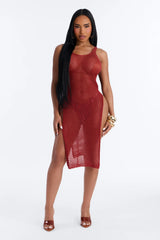 Summer Is Never Over Crochet Swim Cover Up Midi Dress - Rust