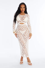 Island Breeze Sequin Fishnet Swim Cover Up Maxi Dress - White