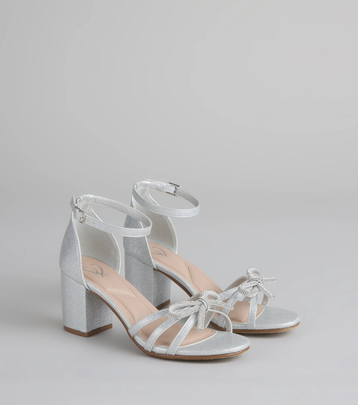Starlit Glam Rhinestone Bow Glitter Block Heels