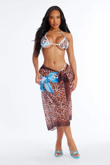 Quinn Floral Leopard 3 Piece Bikini Sarong Set - Leopard