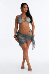 Sunset City 3 Piece Animal Bralette Bikini & Mini Sarong Sunsuit - Multi Color