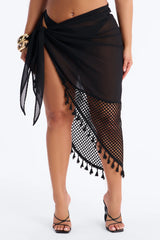 Quick Dip Midi Waist Tie Swim Cover Up Sarong - Black