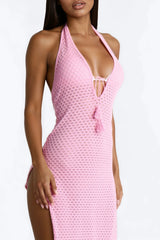 Shore Waves O-Ring Midi Swim Cover Up Dress - Pink