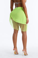 In The Tropics Mesh Fringe Swim Cover Up Sarong - Neon Yellow