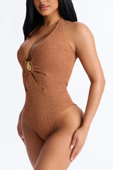 Sunny Days Textured 1 Piece Swimsuit - Brown