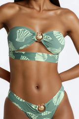 Too Hot For You 2 Piece Shell Print Strapless Bikini Set - Green/combo