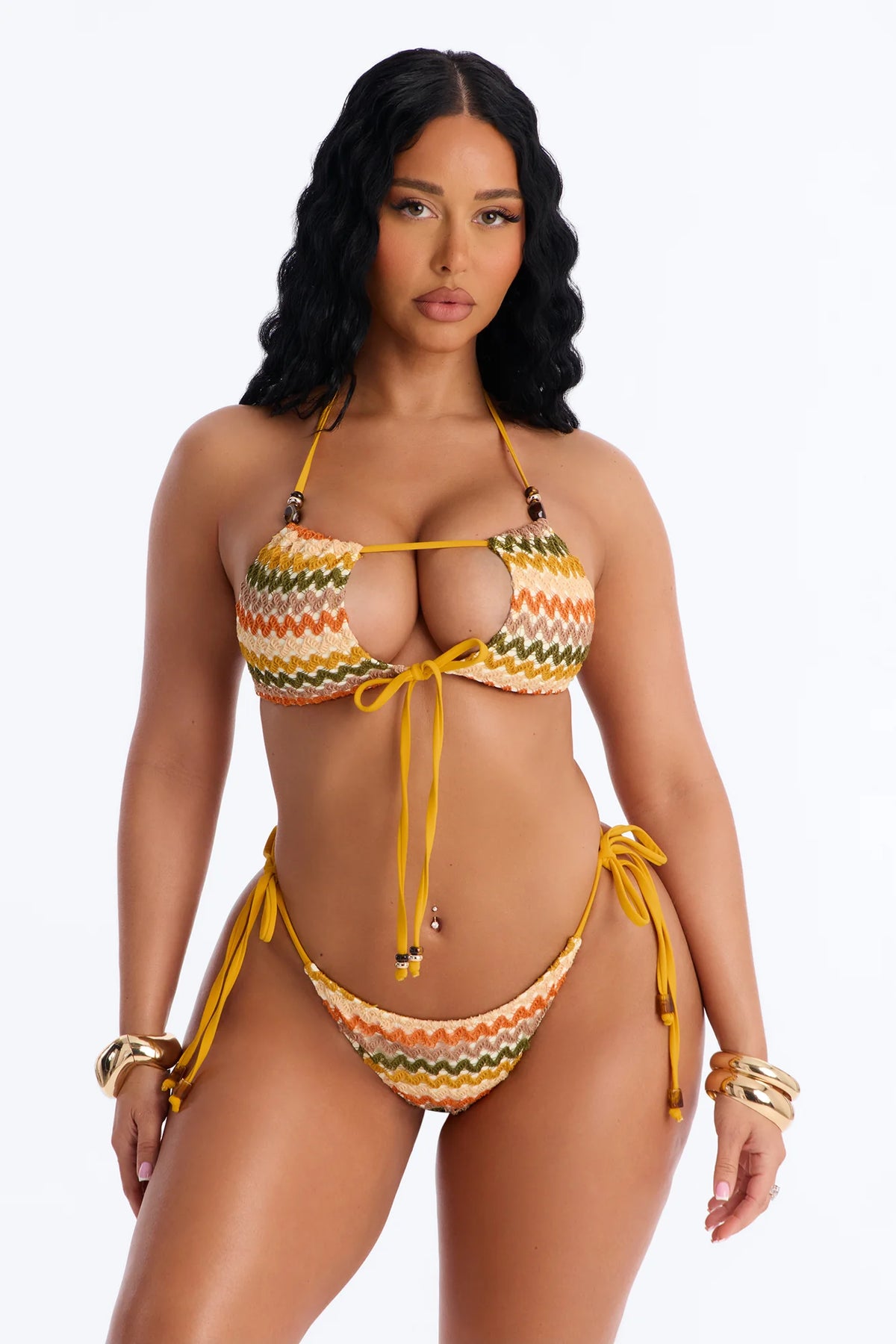 Baddie Alert 2 Piece Crochet Bralette Bikini Set - Multi Color