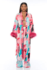 Eyes On Me Satin Kimono Bikini 4 Piece Set - Pink/combo