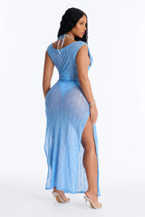 Sunshine Living Mesh Cover Up Cowl Midi Dress - Blue