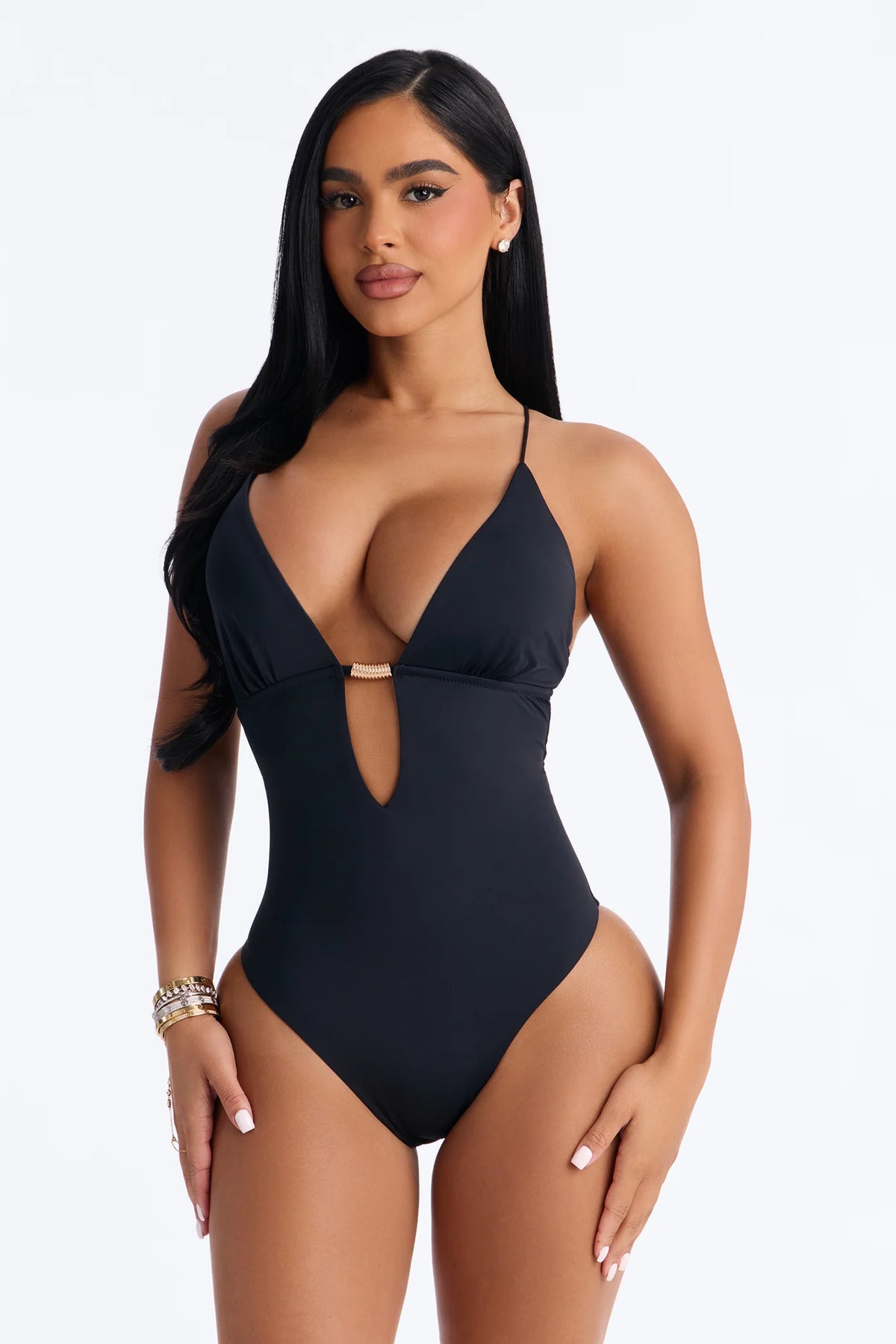 I'm Your Dream Girl 1 Piece Plunge Swimsuit - Black