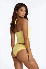 Dana 2 Piece Terry Cloth Triangle Tankini Bikini Set - Yellow