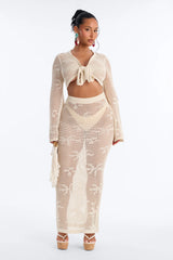 Paige Crochet 2 Piece Floral Swim Cover Up Set - Cream
