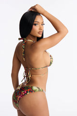 Tia Tropical Animal Rhinestone Straps 2 Piece Bikini - Orange/combo