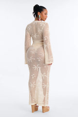 Paige Crochet 2 Piece Floral Swim Cover Up Set - Cream