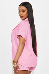 Keep It Simple Gauze Cover Up Shorts Set - Pink