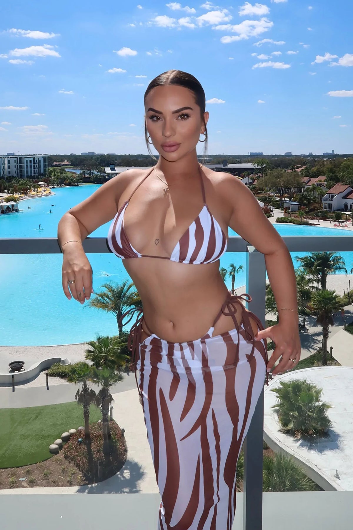 Amina Zebra 3 Piece Bikini Skirt Set - Brown/combo