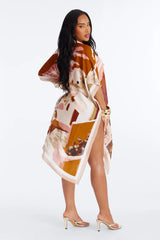 Pebbles Along The Shore Swim Cover Up Kimono - Brown/combo