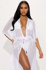 Beach Shade Stripe Cover Up Maxi Kimono - White