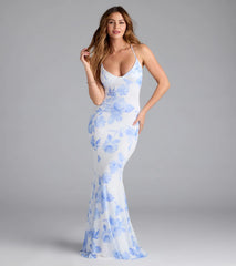 Pascha Strappy Open Back Mermaid Floral Formal Dress