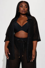 Abby Button Up Swim Cover Up Top - Black