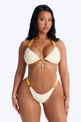 Beach Doll Charm O-Ring Contrast 2 Piece Bikini - Cream/combo