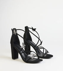 Whimsically Chic Butterfly Rhinestone Block Heels