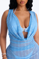 Sunshine Living Mesh Cover Up Cowl Midi Dress - Blue