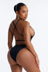 Deep In The Shore Strappy 1 Piece Plunge Swimsuit - Black