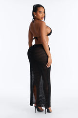 Beach Blossom Floral Swim Sheer Cover Up Skirt - Black