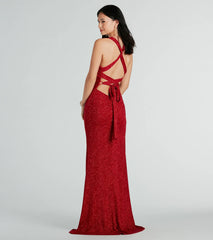 Kat Formal Glitter Lace-Up Column Dress