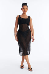 Live In The Moment Mesh Cover Up High Slit Dress - Black