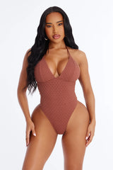 Sun On My Skin 1 Piece Crochet Swimsuit - LightBrown