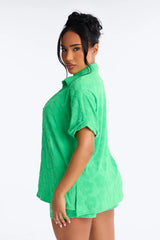 Cristal Textured Swim Cover Up Short Set - Green