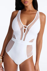 Gave In To Pier Pressure Fishnet Cut Out 1 Piece Swimsuit - White