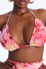 Rina 2 Piece Ruffle Floral Triangle Bikini & Boyshort Bottom Set - Pink/combo