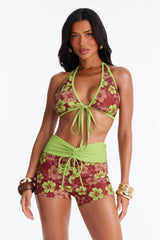 Alana Floral 3 Piece Halter Bikini & Short Sunsuit - Brown/combo