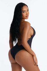 Tropical Bliss Begins Floral Scoop Hardware Keyhole High Leg 1 Piece Swimsuit - Black/combo