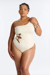 Sunset 1 Piece Butterfly Hardware One Shoulder Swimsuit - Ivory