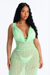 Sunshine Living Mesh Cover Up Cowl Midi Dress - Green