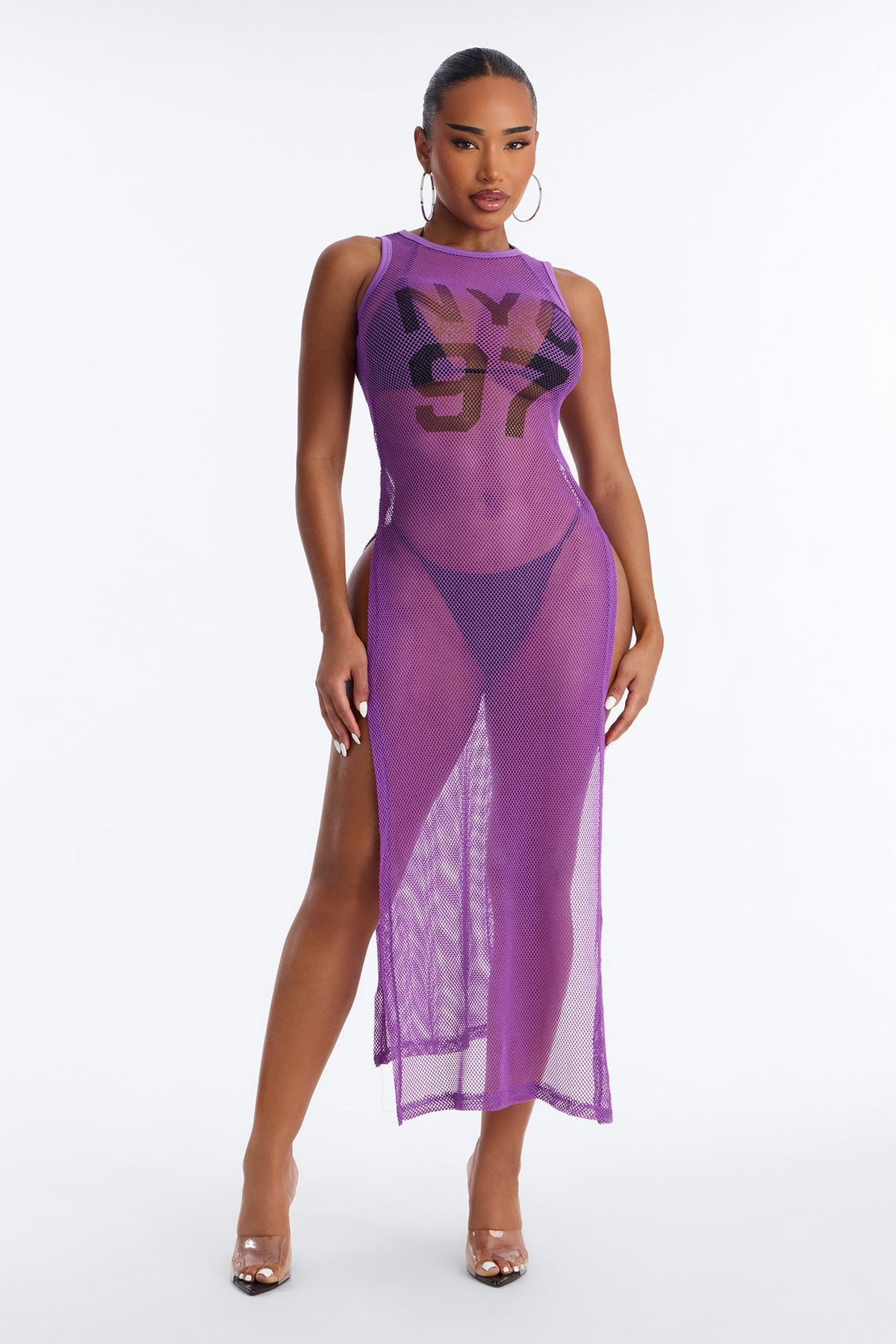 Poolside Chilling Fishnet Cover Up Dress - Purple