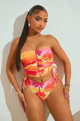 Bea Ruched Bandeau Tankini 2 Piece Bikini - Orange/combo