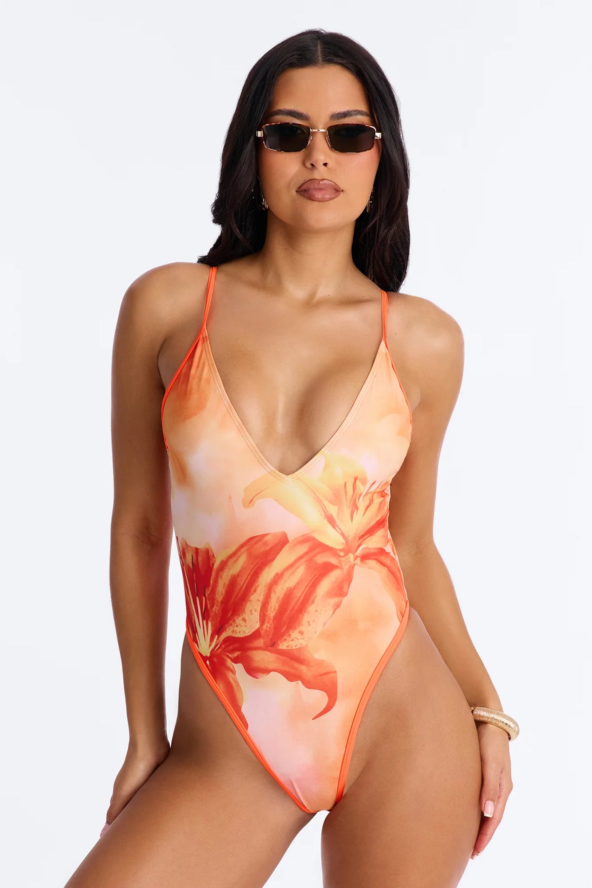 Mila Hibiscus Print One Piece Swimsuit - Orange/combo