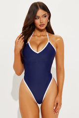 Honolulu V Neck Halter 1 Piece Swimsuit - Navy